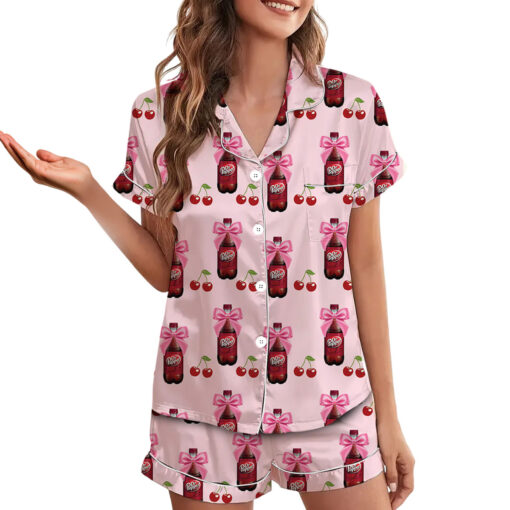 Dr Pepper Coquette With Cherries Satin Pajamas Set - Image 3