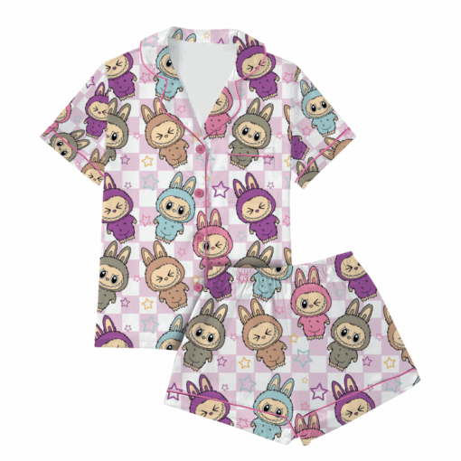 Labubu Horror Satin Pajamas Set For Women