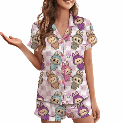 Labubu Horror Satin Pajamas Set For Women