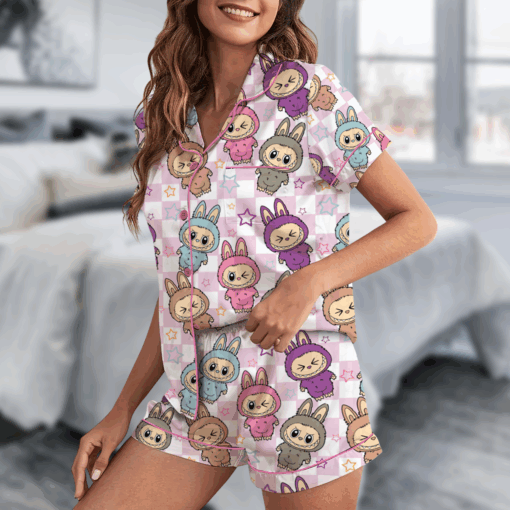 Labubu Horror Satin Pajamas Set For Women