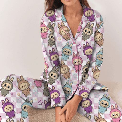 Labubu Horror Satin Pajamas Set For Women