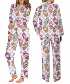 Labubu Horror Satin Pajamas Set For Women