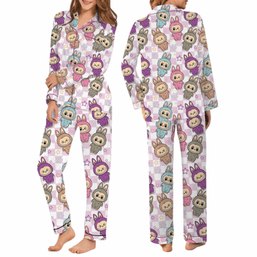 Labubu Horror Satin Pajamas Set For Women