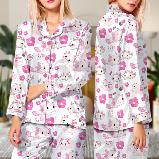 Cute Axolotl Satin Pajamas Set For Women - Image 5