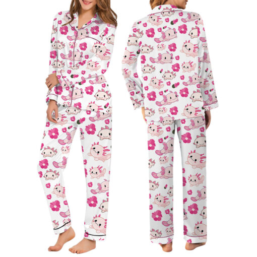 Cute Axolotl Satin Pajamas Set For Women - Image 6