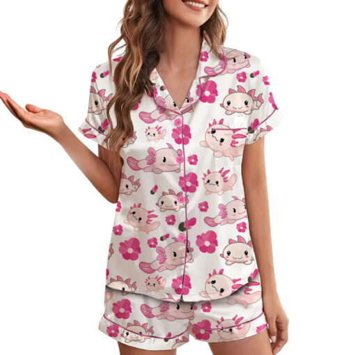 Cute Axolotl Satin Pajamas Set For Women - Image 3