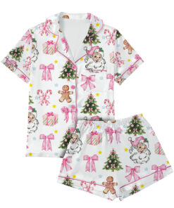 Alternative view of Coquette Pink Christmas Satin Pajama Set For Women
