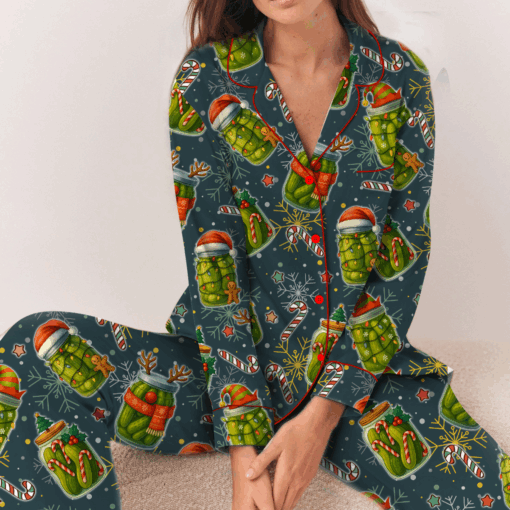 Christmas Pickle Satin Pajamas Set For Women - Image 7