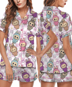 Labubu Horror Satin Pajamas Set For Women