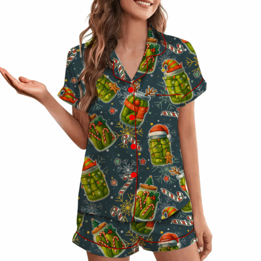 Christmas Pickle Satin Pajamas Set For Women - Image 4