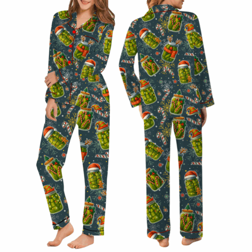 Christmas Pickle Satin Pajamas Set For Women - Image 5