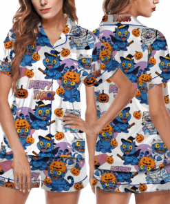 Derpy Tiger Pumpkin Halloween Satin Pajamas Set