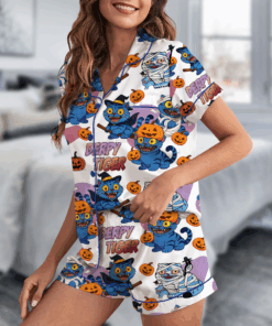 Alternative view of Derpy Tiger Pumpkin Halloween Satin Pajamas Set