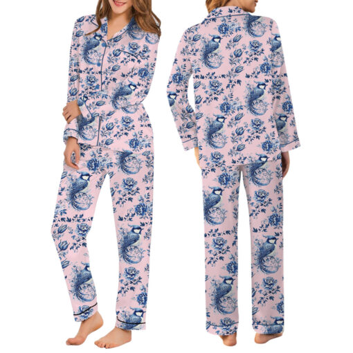 Chinoiserie Flower Clipart Watercolor Satin Pajamas Set - Image 13