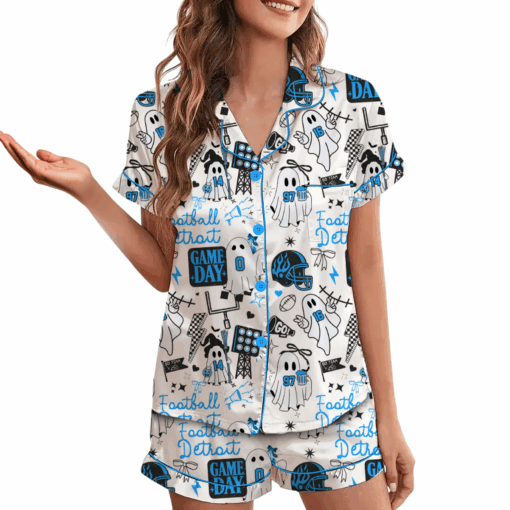 Cute Ghost Detroit Satin Pajamas Set - Image 3