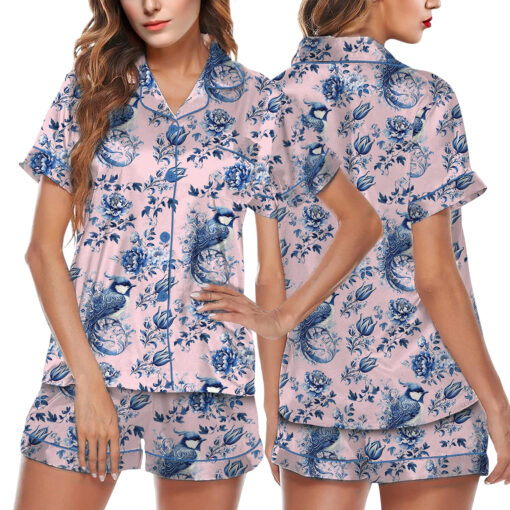 Chinoiserie Flower Clipart Watercolor Satin Pajamas Set - Image 11