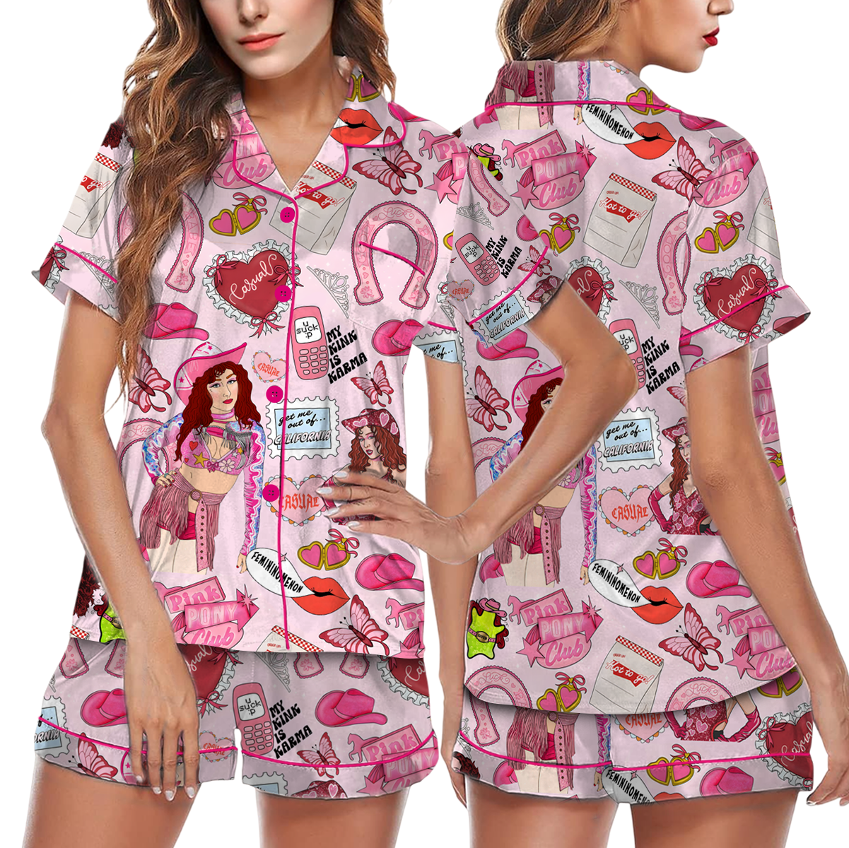 Chappell Roan Pink Pony Club Satin Pajamas Set