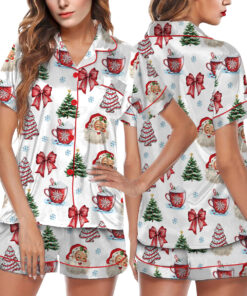 Retro Coquette Christmas Satin Pajama Set