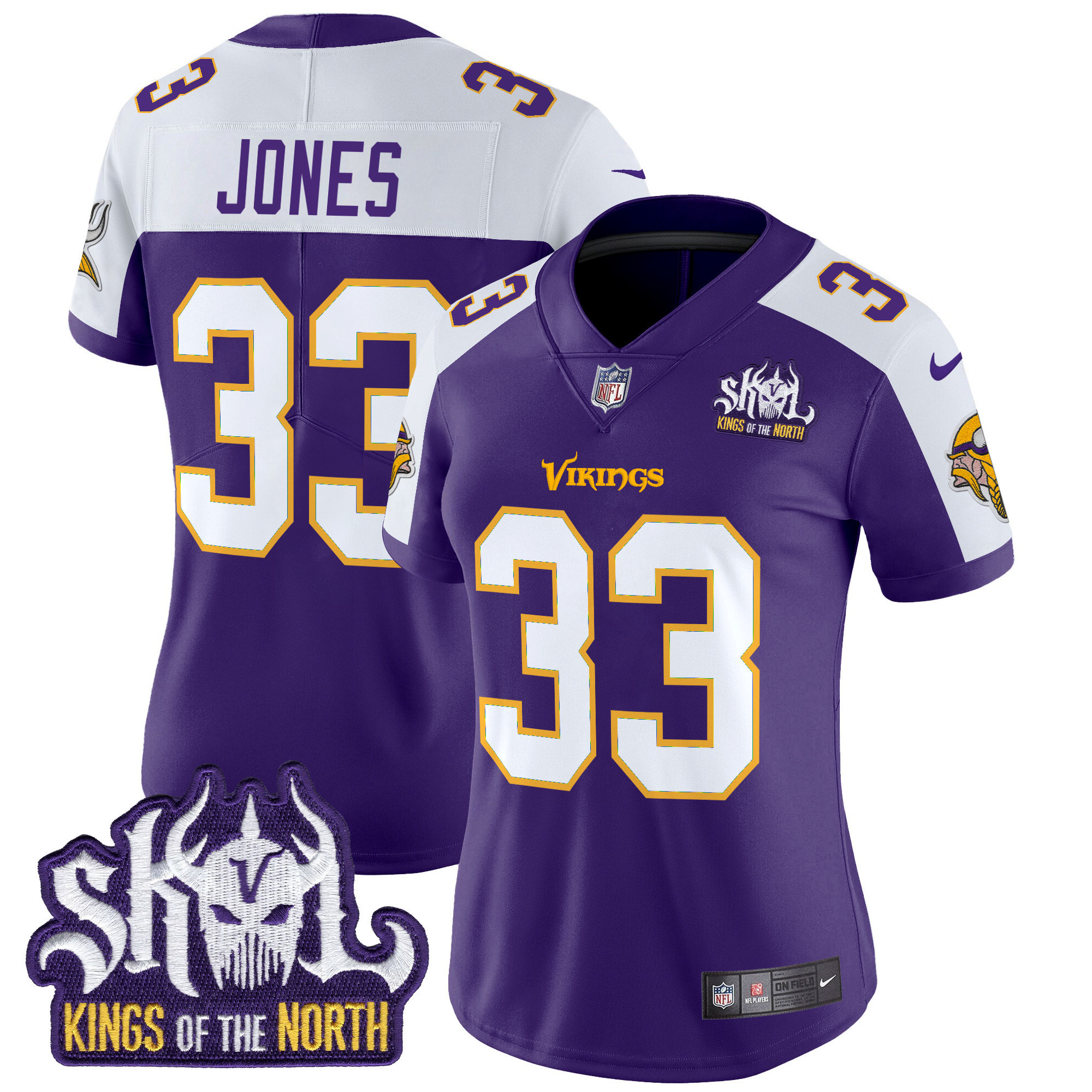 Women's Minnesota Vikings King Of The North Patch Throwback Vapor Limited Jersey - All Stitched - Image 5