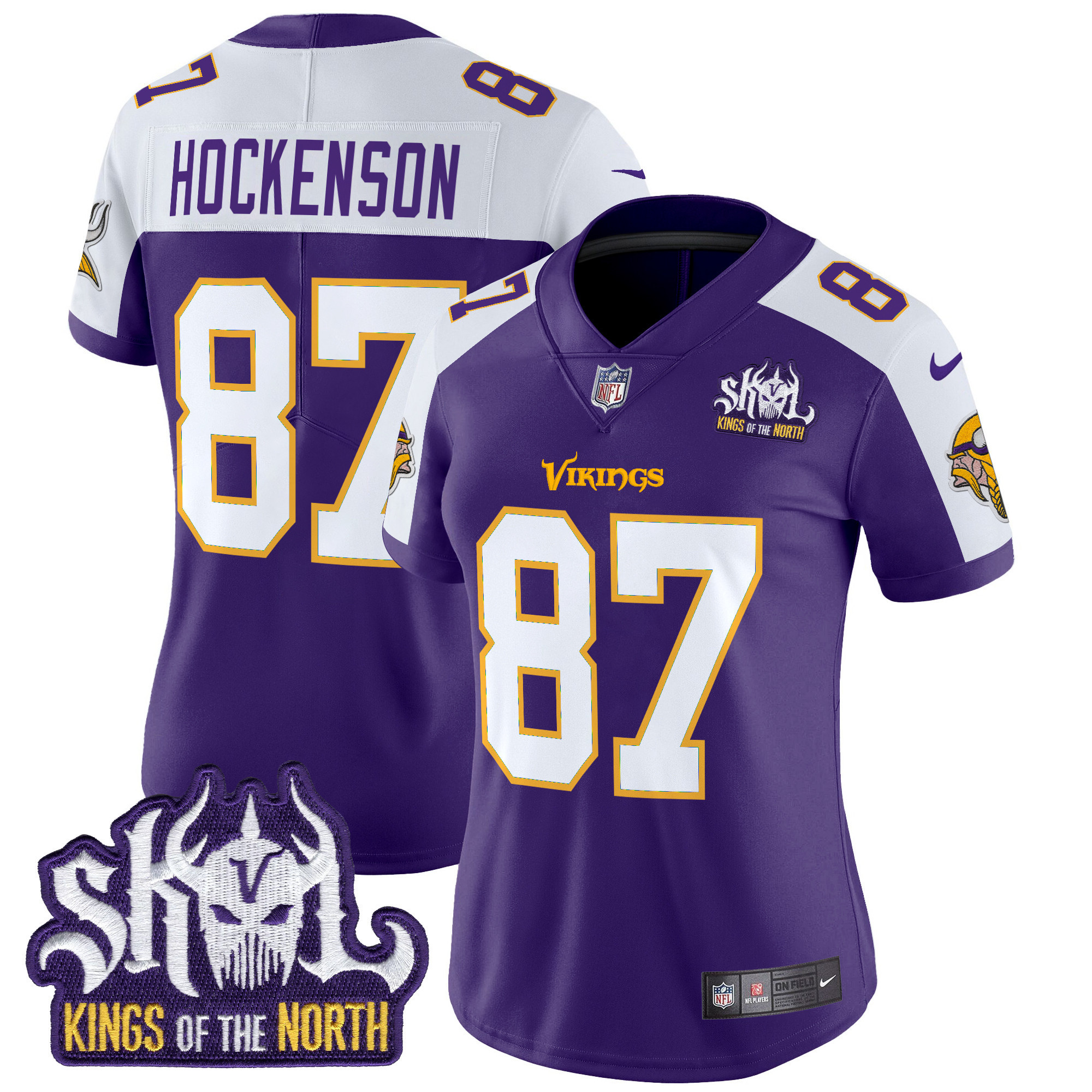 Women's Minnesota Vikings King Of The North Patch Throwback Vapor Limited Jersey - All Stitched - Image 8