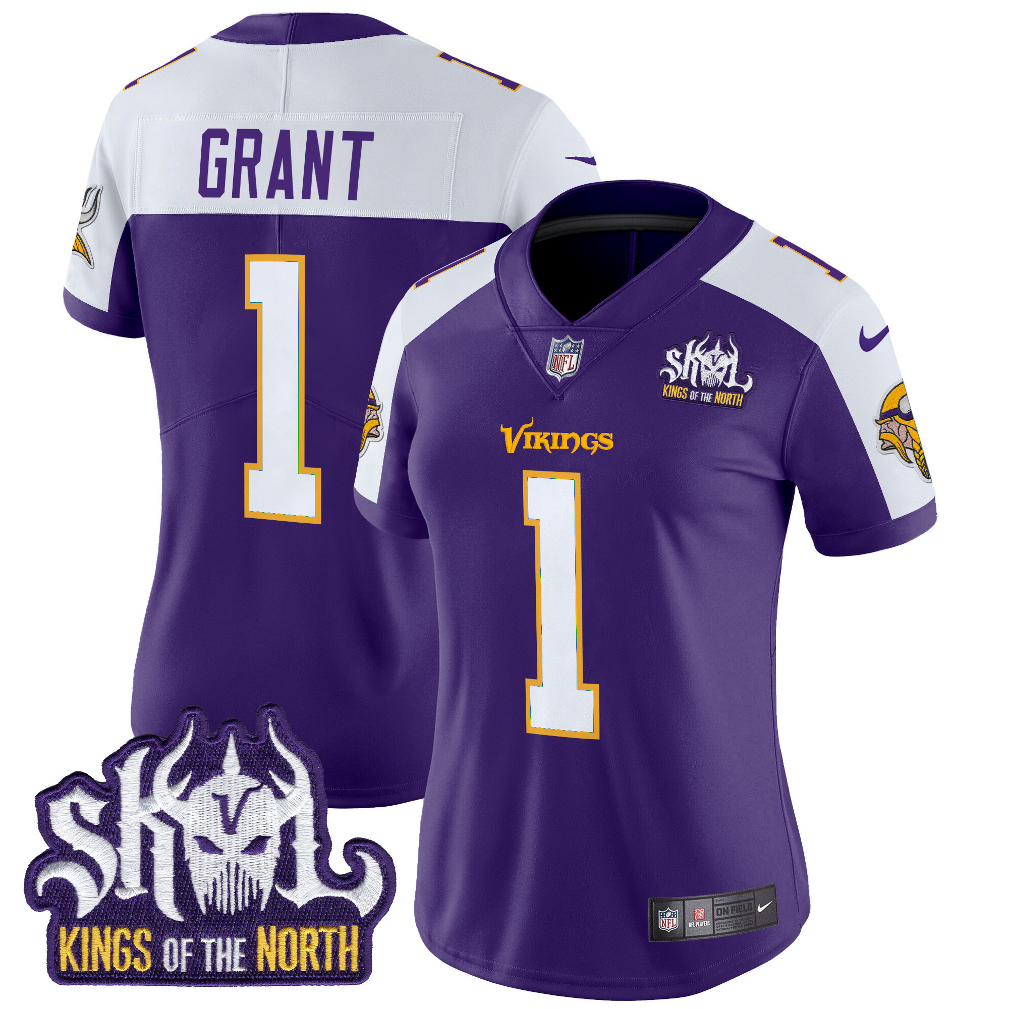 Women's Minnesota Vikings King Of The North Patch Throwback Vapor Limited Jersey - All Stitched - Image 6