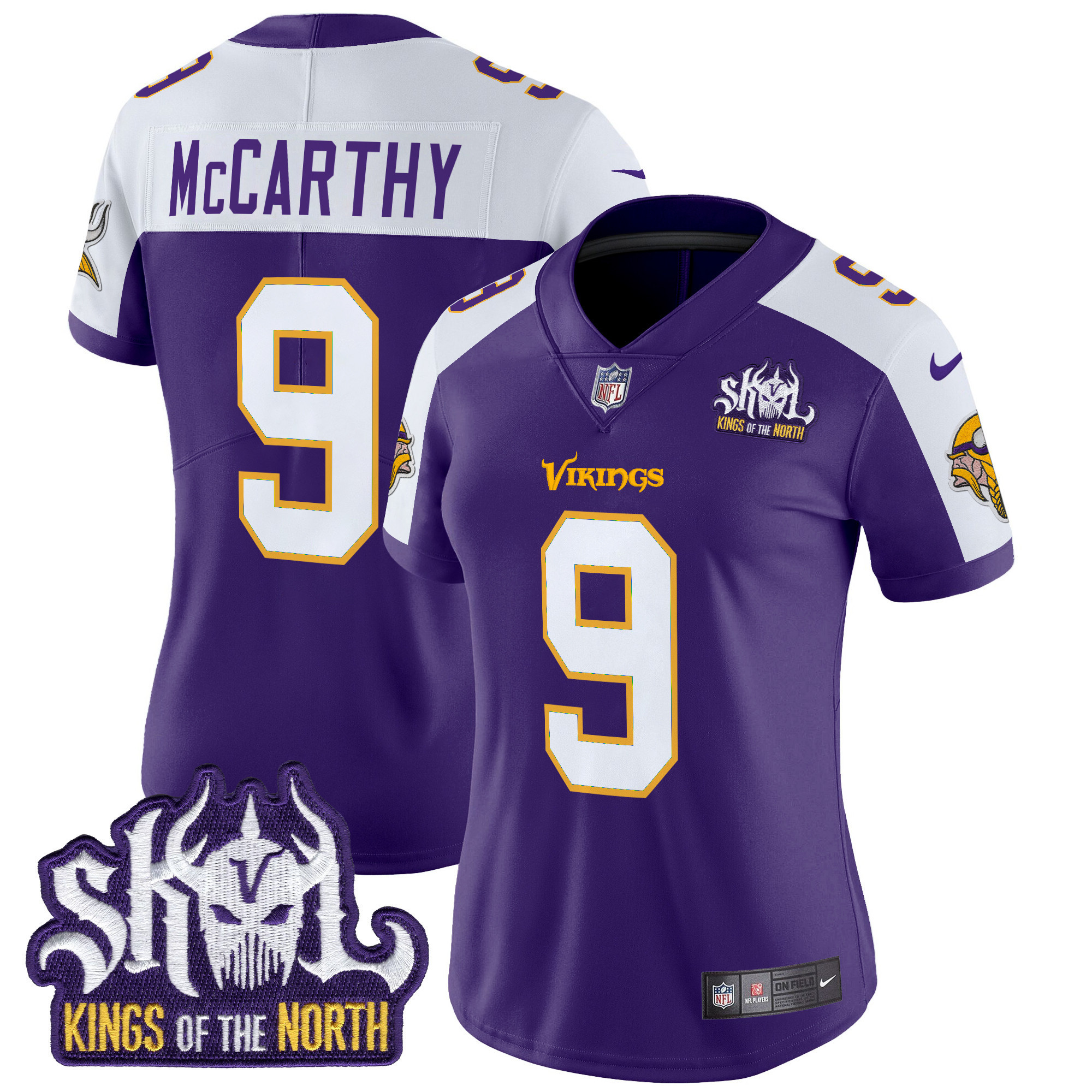 Women's Minnesota Vikings King Of The North Patch Throwback Vapor Limited Jersey - All Stitched - Image 3