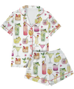 Summer Cocktail Wine Lovers Old Fashioned Satin Pajamas Set