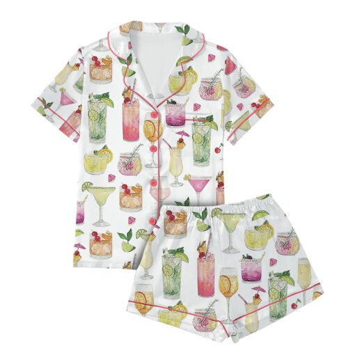 Summer Cocktail Wine Lovers Old Fashioned Satin Pajamas Set