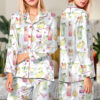 Summer Cocktail Wine Lovers Old Fashioned Satin Pajamas Set