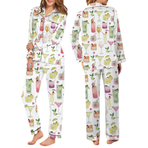 Summer Cocktail Wine Lovers Old Fashioned Satin Pajamas Set