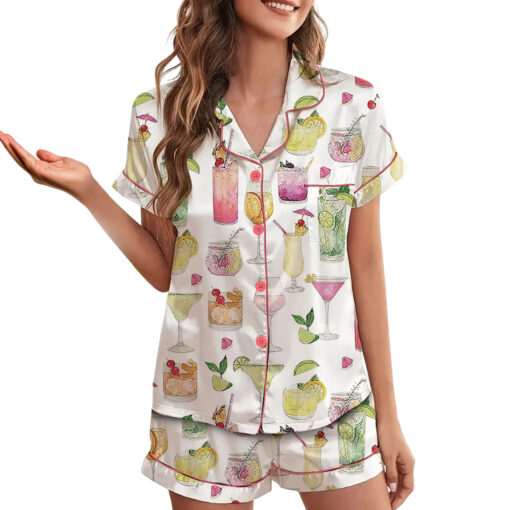 Summer Cocktail Wine Lovers Old Fashioned Satin Pajamas Set
