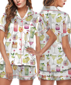 Summer Cocktail Wine Lovers Old Fashioned Satin Pajamas Set