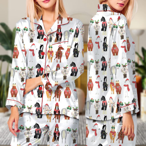 Women's Funny Horse Christmas Satin Pajamas Set