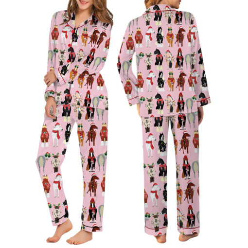 Women's Funny Horse Christmas Satin Pajamas Set (7)