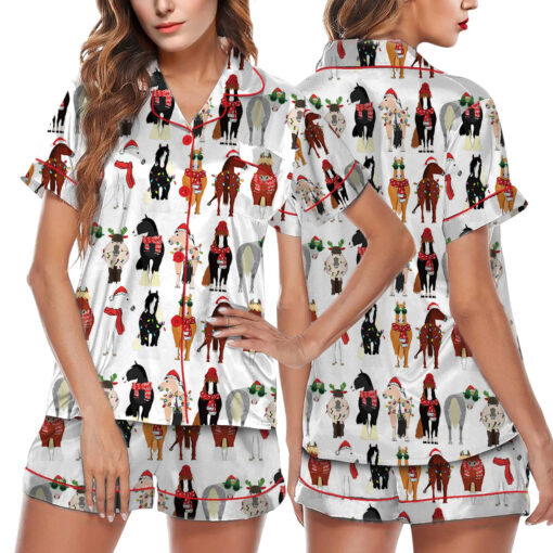 Women's Funny Horse Christmas Satin Pajamas Set