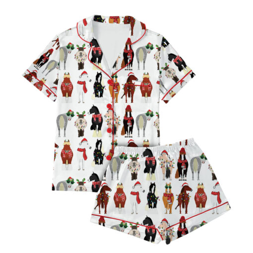 Women's Funny Horse Christmas Satin Pajamas Set