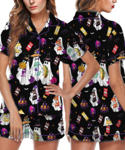 Taco Bell Cute Ghost Halloween Satin Pajamas Set