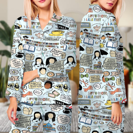 Gilmore Girls All Over Print Satin Pajamas Set For Women - Image 5