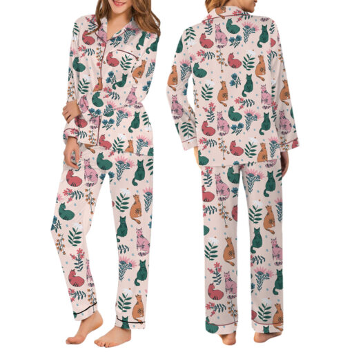 Cats Fine Art Print Satin Pajamas Set For Women - Image 7
