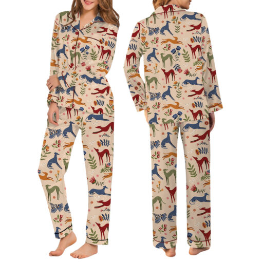 Long Dog Floral Fine Lurcher Artwork Satin Pajamas Set - Image 7