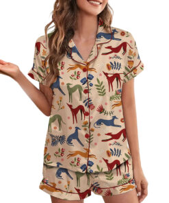 Alternative view of Long Dog Floral Fine Lurcher Artwork Satin Pajamas Set