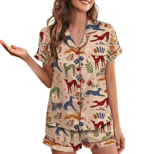 Long Dog Floral Fine Lurcher Artwork Satin Pajamas Set - Image 2