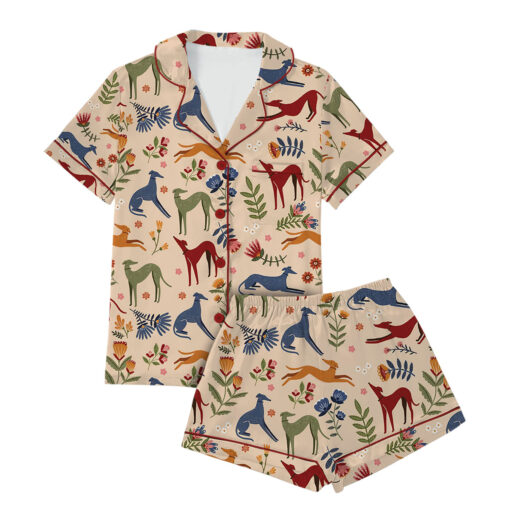 Long Dog Floral Fine Lurcher Artwork Satin Pajamas Set - Image 3