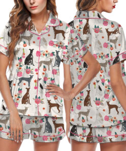 Dog Floral Satin Pajamas Set For Women