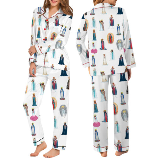 Women's Our Lady of Guadalupe Catholic Jesus Short Sleeve Satin Pajama Set - Image 6