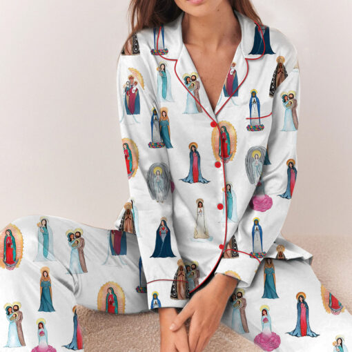 Women's Our Lady of Guadalupe Catholic Jesus Short Sleeve Satin Pajama Set - Image 5