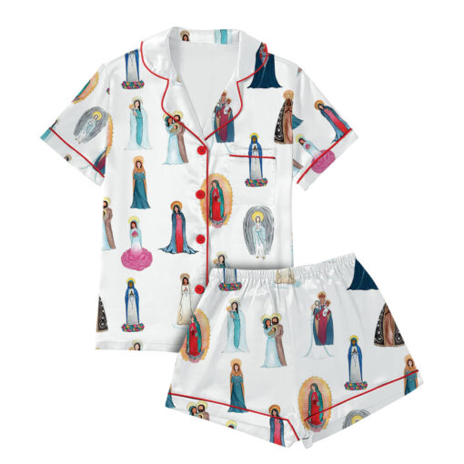 Women's Our Lady of Guadalupe Catholic Jesus Short Sleeve Satin Pajama Set - Image 4