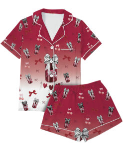 Dr Pepper And Cherry Satin Pajamas Set For Women