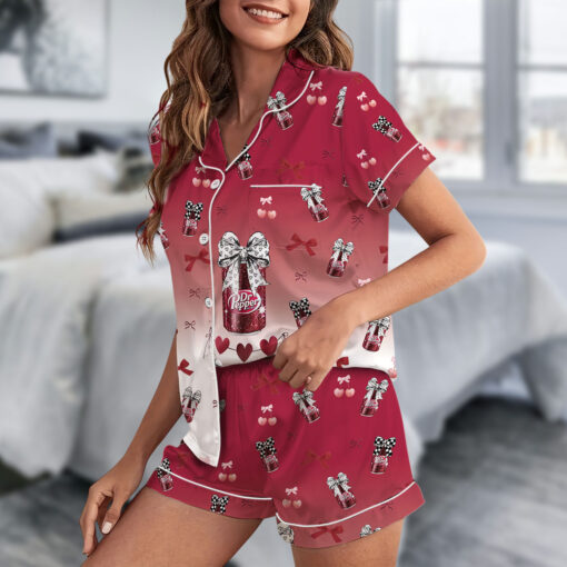 Dr Pepper And Cherry Satin Pajamas Set For Women