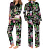 Wicked Pink Goes Good With Green Satin Pajamas Set